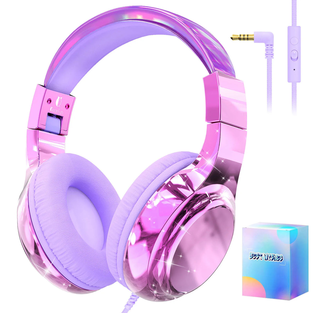 Kids Wired Headphones with Volume Limiter for School & Learning - Foldable Stereo Sound with Mic