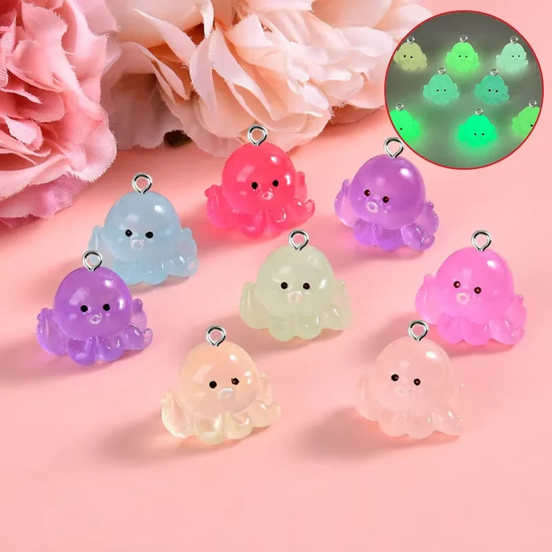 10pcs Cute 3D Luminous Octopus Marine Animal Charms for Jewelry Making DIY Accessories