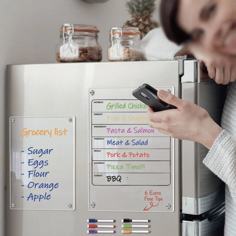 Magnetic Acrylic Calendar for Refrigerator Weekly & Monthly Planning - Reusable Whiteboard Message Board