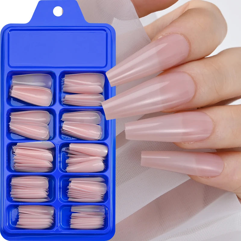 100pcs Coffin Fake Nails Full Cover Press On Nails Extension Tips Nude Long Ballerina