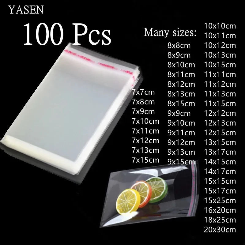 Self-Sealing Clear Jewelry & Gift Packaging Bags 100Pcs - Multiple Sizes