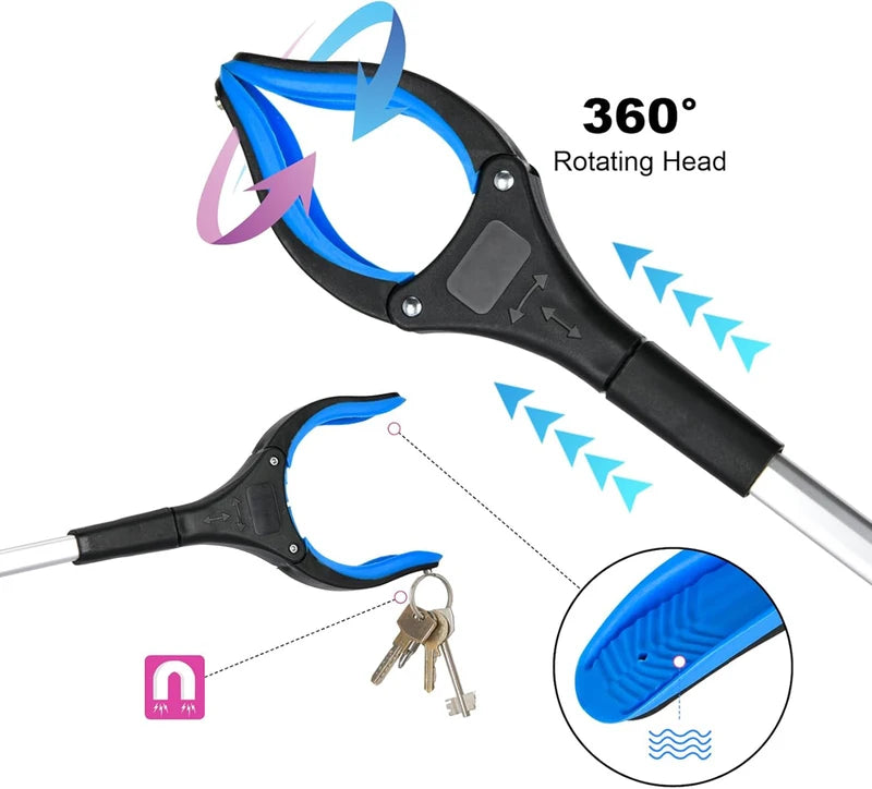 32-Inch Foldable Reacher Grabber Tool with Rotating Head - Heavy Duty Pickup Stick for Seniors