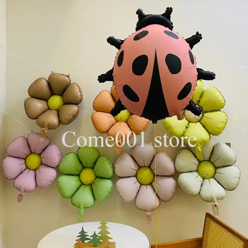 Outdoor Picnic Balloons Set - Flower, Daisy, Ladybug Theme for Birthday & Baby Shower