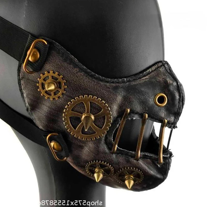 PU Leather Steampunk Mask Protective Face Cover for Party Cosplay Goth Costume
