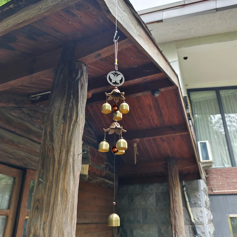 Double Metal Bell Pendant Wind Chime Brass Hanging Decor for Home Patio Wall