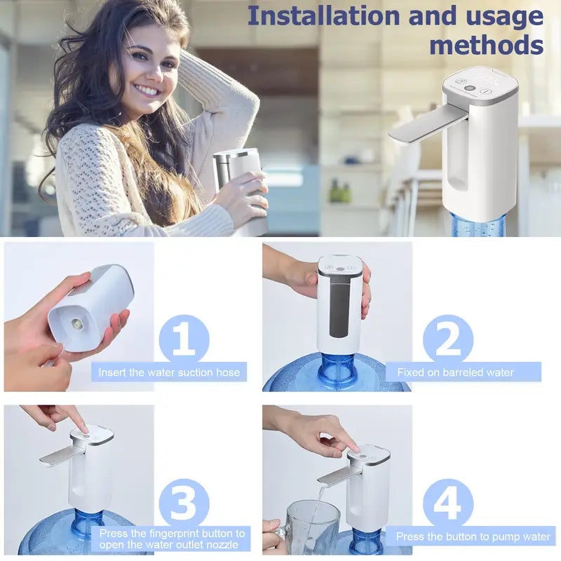 Portable Electric Water Bottle Dispenser with Display and Foldable Pump