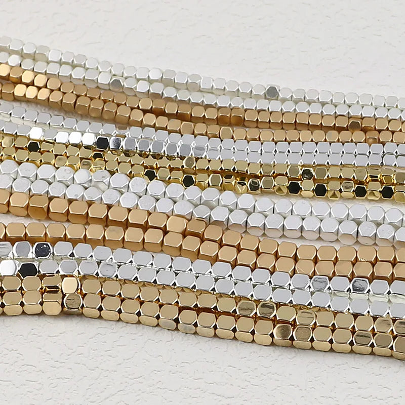 Square Stone Beads for Jewelry Making - Matte Plated Gold Silver Rose Color, 2mm & 3mm, Loose Beads for Bracelets & Crafts