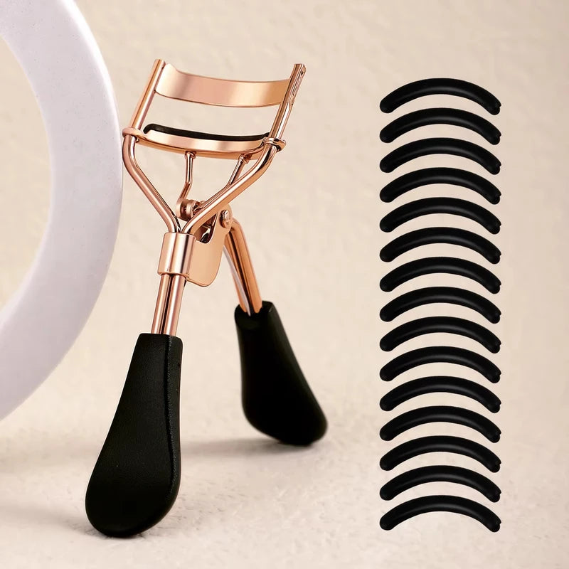 Portable Eyelash Curler Set with Silicone Pads - Stainless Steel Beauty Tool