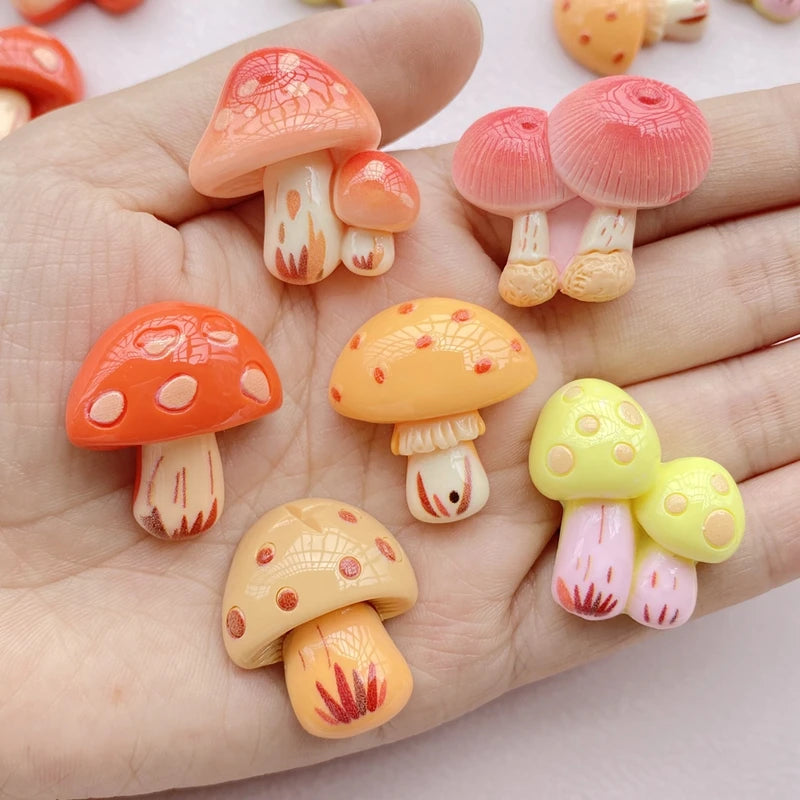 10Pcs Resin Cartoon Mushroom Flat Back Cabochons for Jewelry & Scrapbooking Crafts