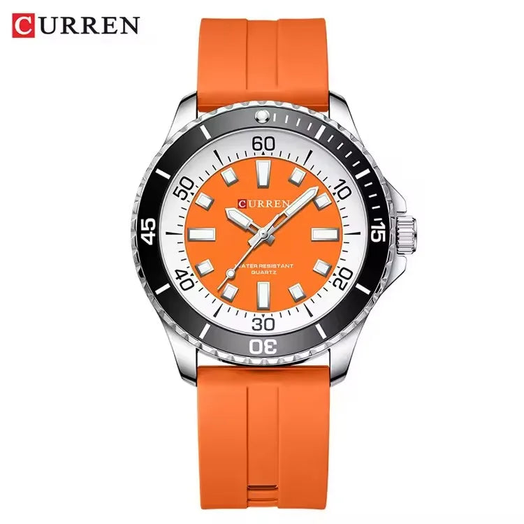 Men's Waterproof Sport Quartz Watch with Large Dial & Luminous Silicone Strap