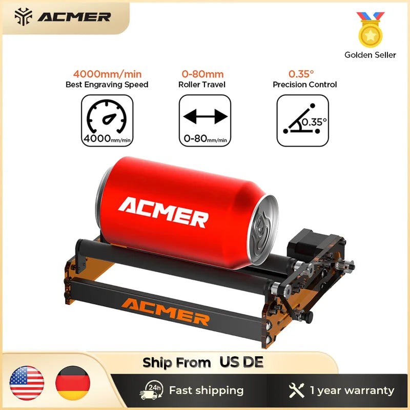 Rotary Roller Y-Axis Engraving System for Cylindrical Objects - 8 Adjustable Levels