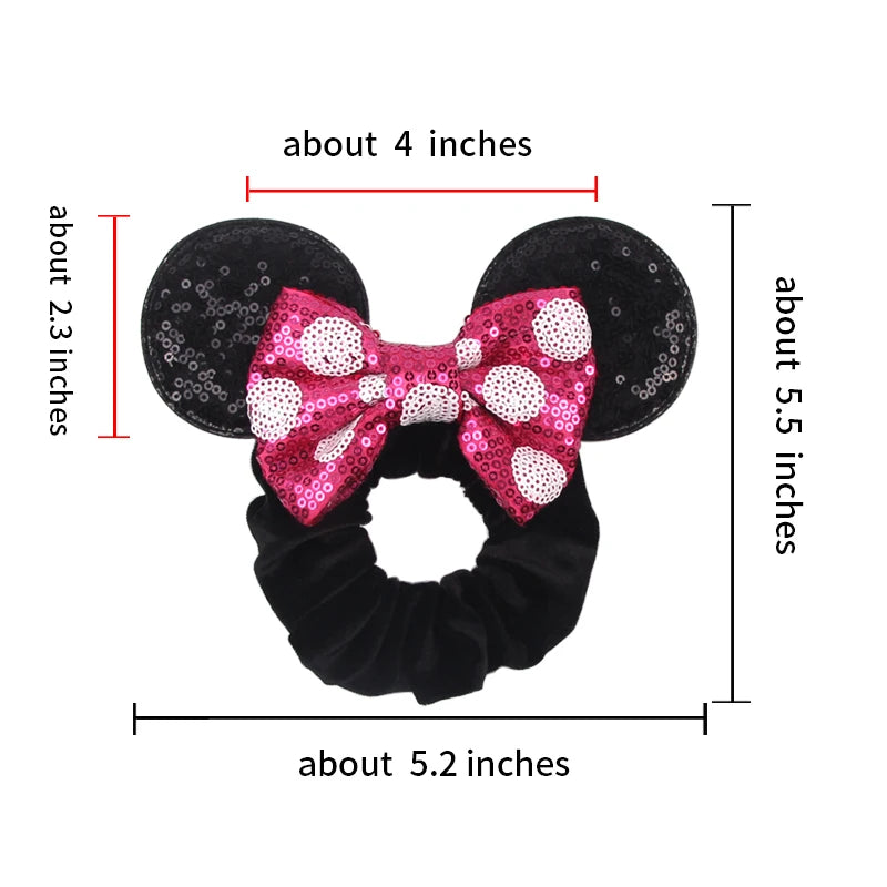 Velvet Hair Scrunchies with Mouse Ears for Girls & Women - Bow Headbands & Ponytail Accessories