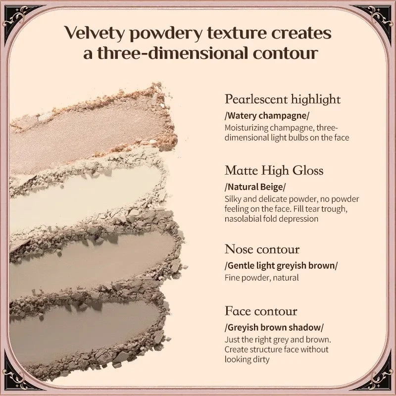 Highlighter & Contour Face Palette with 4 Universal Shades for Natural Glow