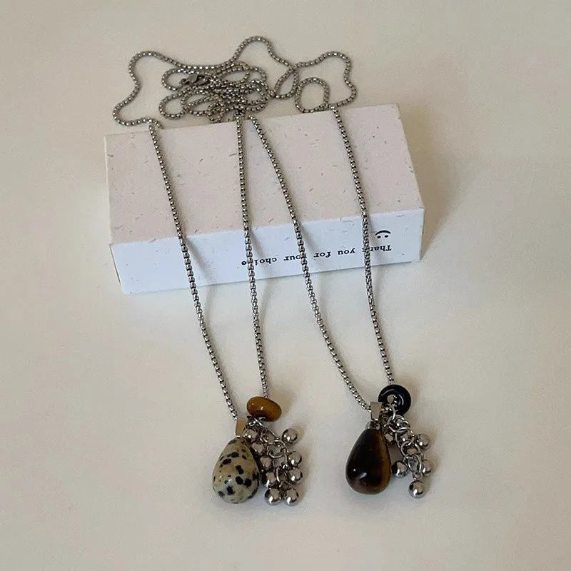 Irregular Tiger Eye Stone Pendant Necklace for Women Long Chain Jewelry