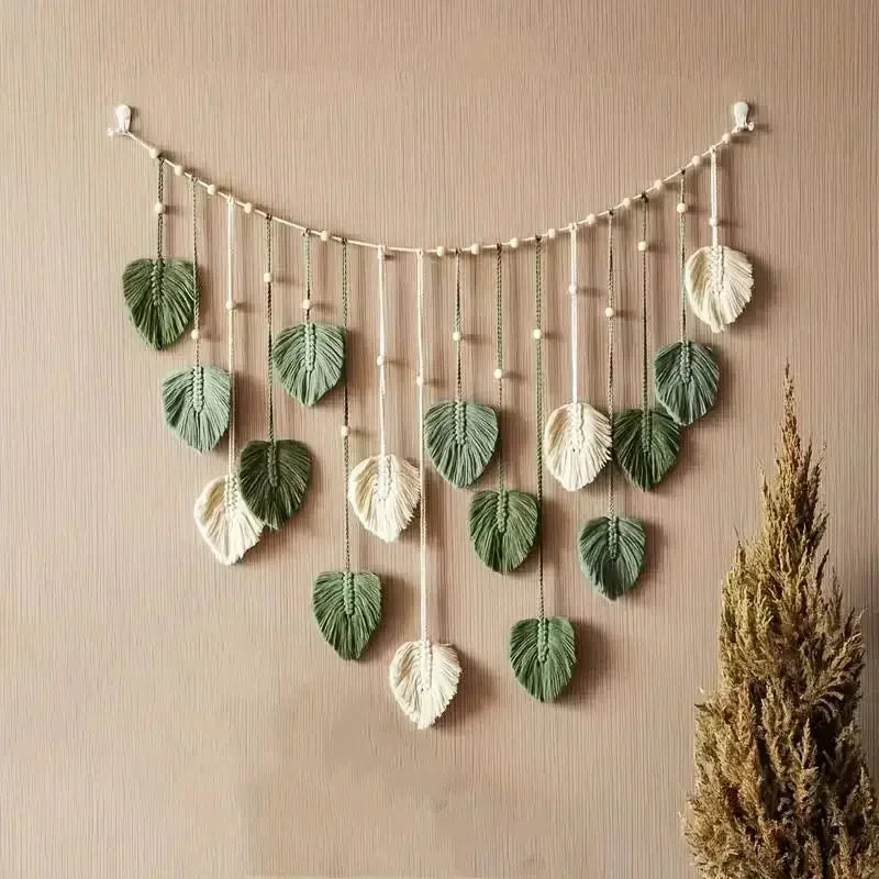 Boho Macrame Leaf Wall Hanging Decor for Living Room & Bedroom