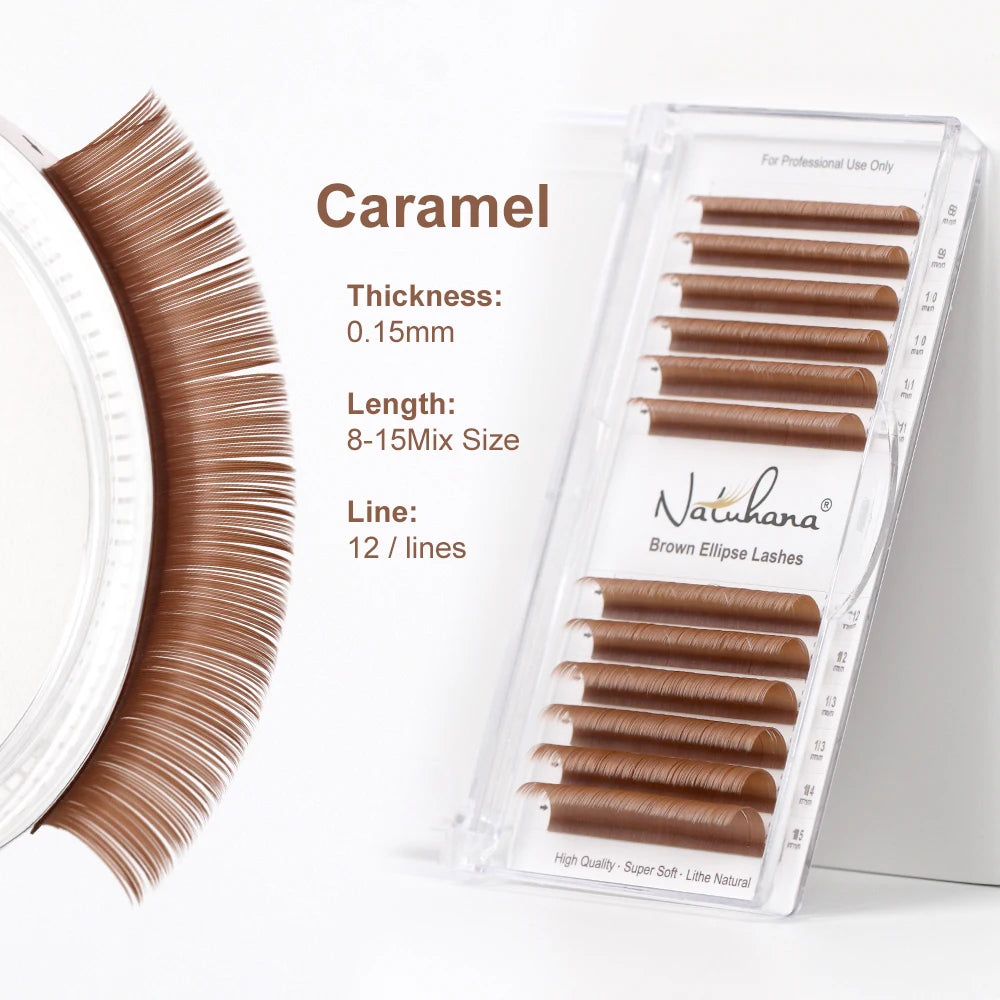 Premium Brown 0.15mm Ellipse Flat Eyelash Extensions - Natural Volume False Lashes