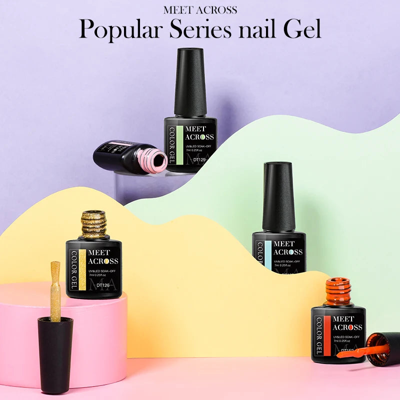 Colorful Gel Nail Polish Set - 7ml Glitter Semi-Permanent Manicure Colors