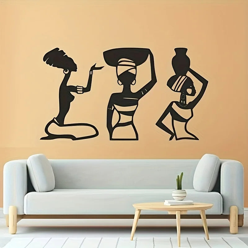 African Women Wall Art Decor Set - Metal Hanging Ornament for Living Room & Bedroom