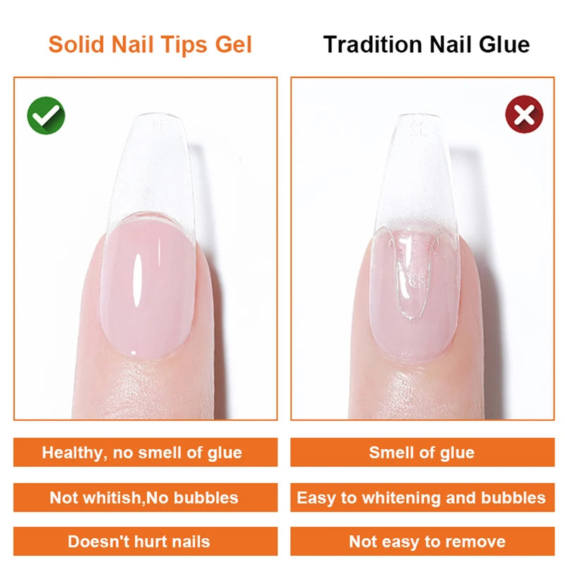 Clear Nail Glue Gel for Tips & Rhinestones - Strong Adhesive with No Wipe Finish