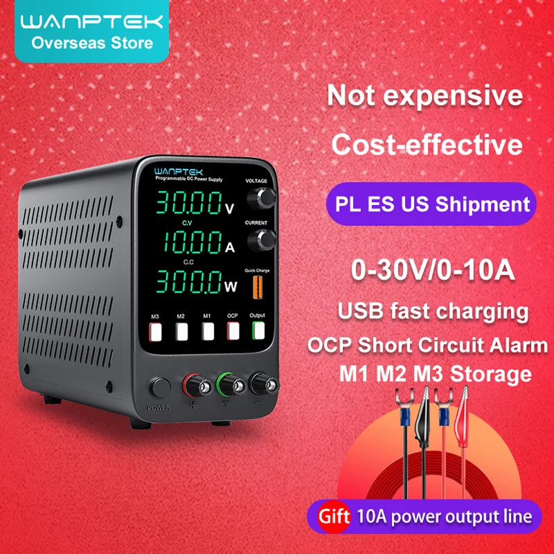 Wanptek Adjustable DC Power Supply 30V 10A Lab Bench Voltage Regulator