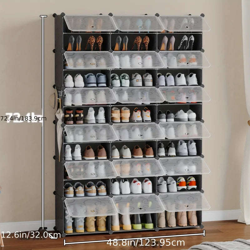Large Plastic Shoe Storage Cabinet for 72 Pairs - Portable Organizer with Doors