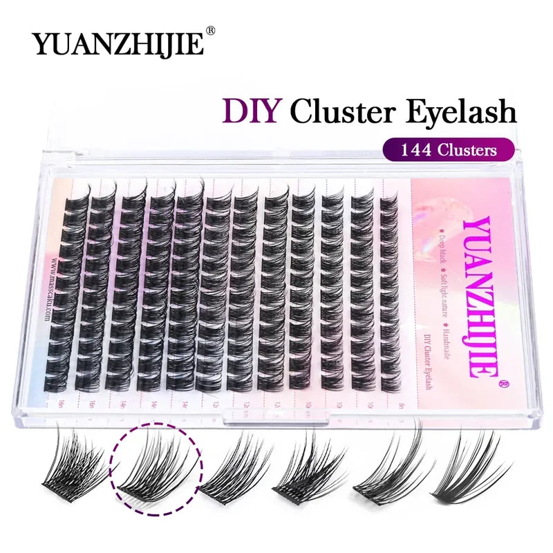 DIY 144 Cluster Mink Eyelashes Natural C/D Curl False Lash Set for Makeup