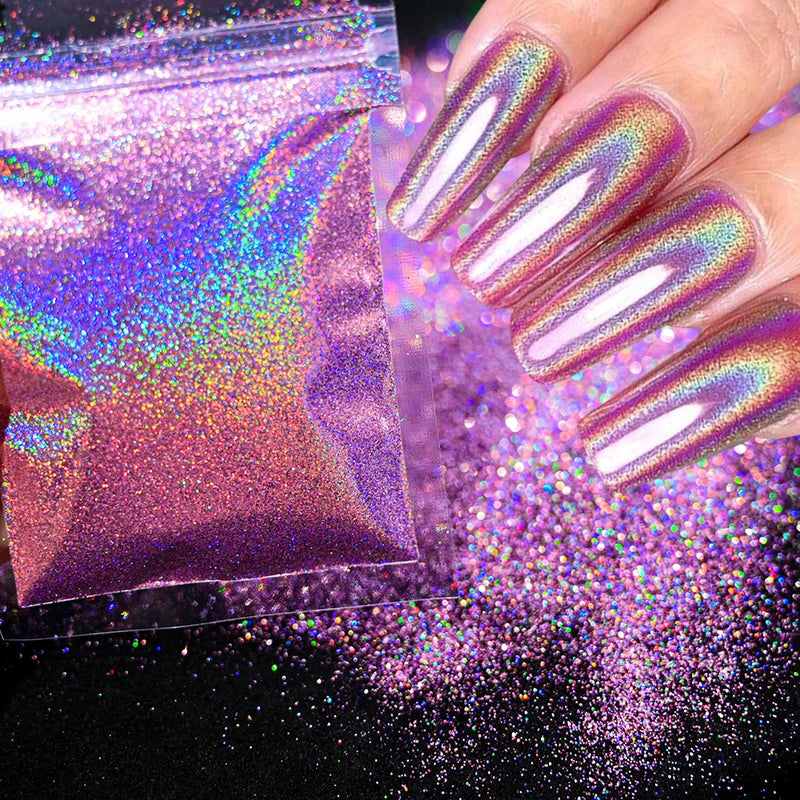 10g/50g Nail Art Chrome Glitter Powder - Holographic Reflective Laser Sparkle