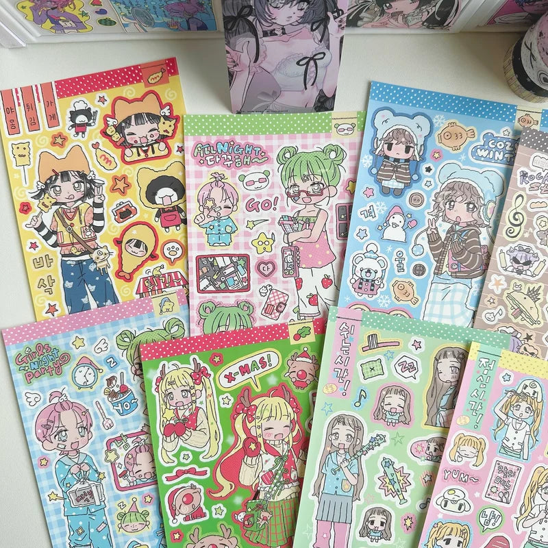 Cute Cartoon Girl Sticker Set for Planners Scrapbooks and DIY Decor