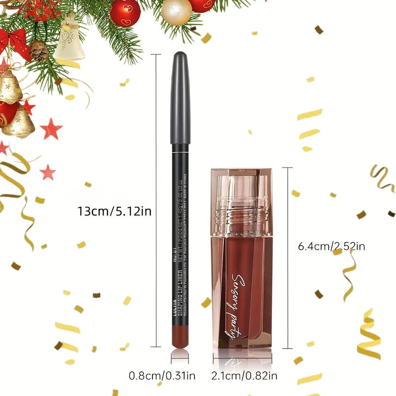 Lip Gloss and Lip Liner Pen Set Waterproof Moisturizing Makeup Kit