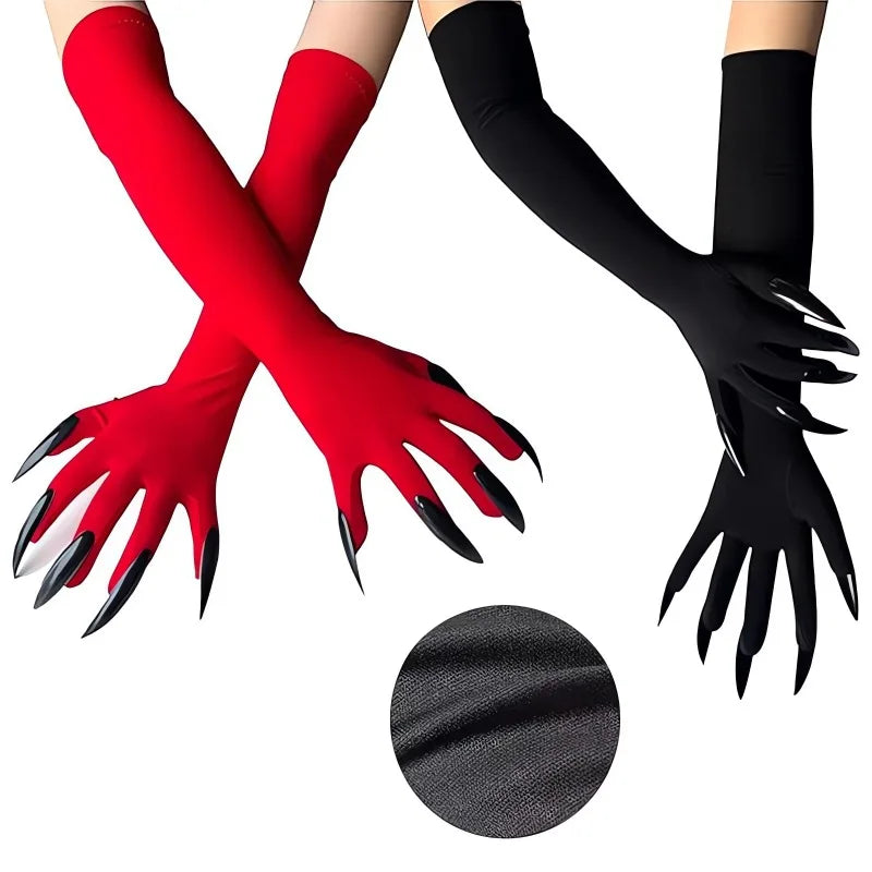 Halloween Cat Wolf Nail Gloves with Glitter Long Nails Cosplay Costume
