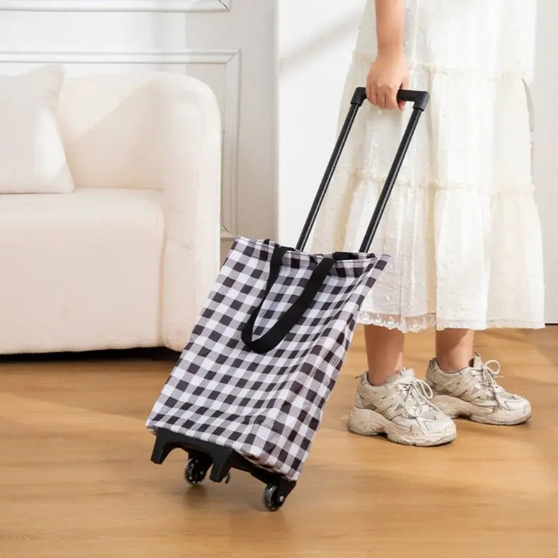 Large Capacity Waterproof Foldable Shopping Cart with Retractable Handle and Wheels