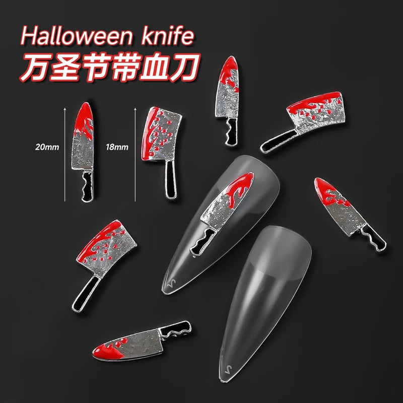 Fake Blood Knife Nail Charms 3D Rhinestone Decor for Nail Art DIY Jewelry
