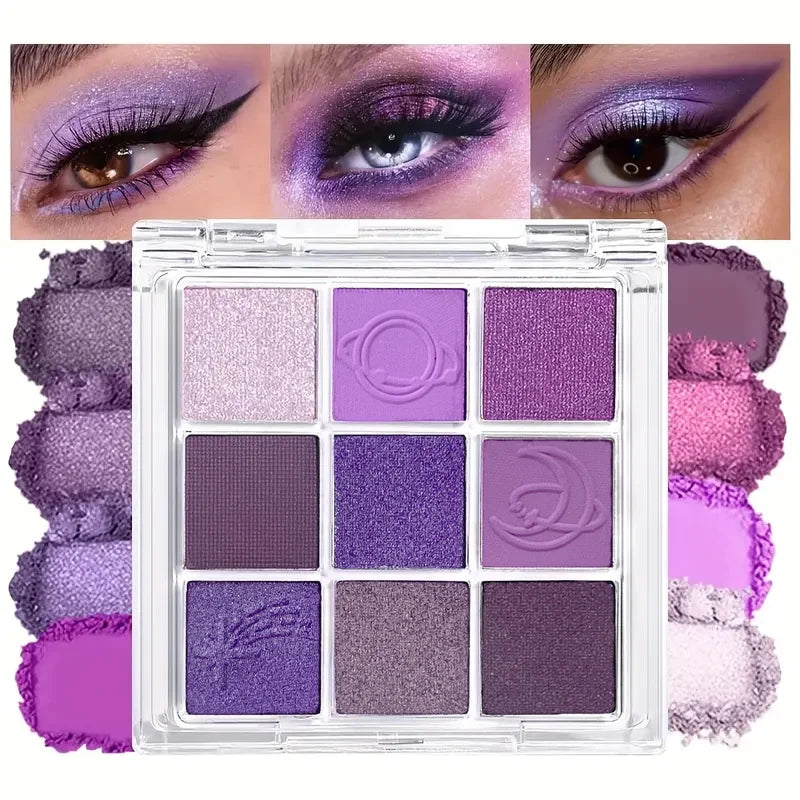 9-Color Purple and Pink Eyeshadow Palette - Waterproof Long-Lasting Matte & Shimmer Finishes