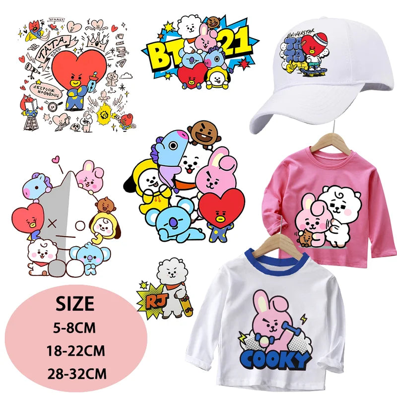 BT21 Heat Transfer Sticker Patches for Sweatshirts & Clothes - DIY Iron-On Cartoon Decals