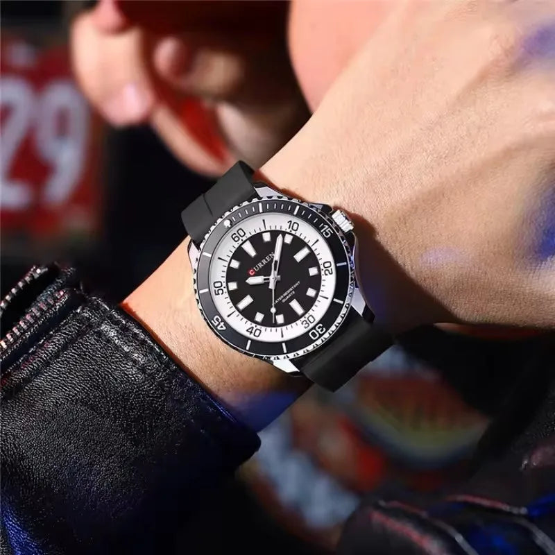 Men's Waterproof Sport Quartz Watch with Large Dial & Luminous Silicone Strap
