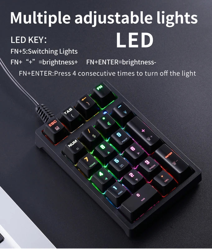 Mini Numeric Keypad RGB Backlight Blue Switch Portable Wired Number Pad for Financial & Office Use