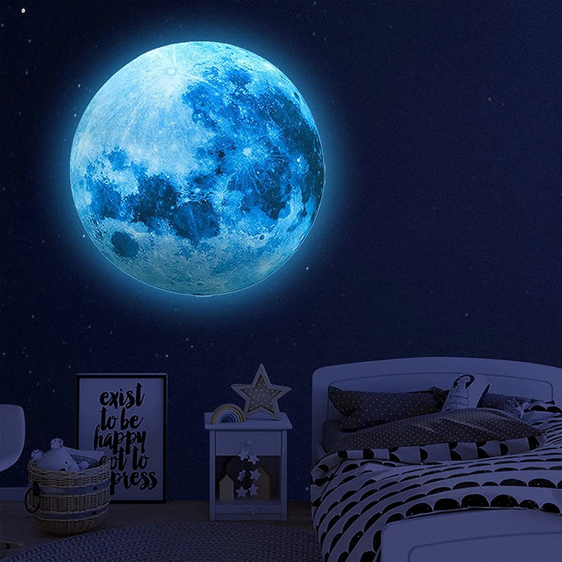 Glow in The Dark Moon Wall Sticker for Kids Baby Room Space Decor - 3D Planet Wall Decal