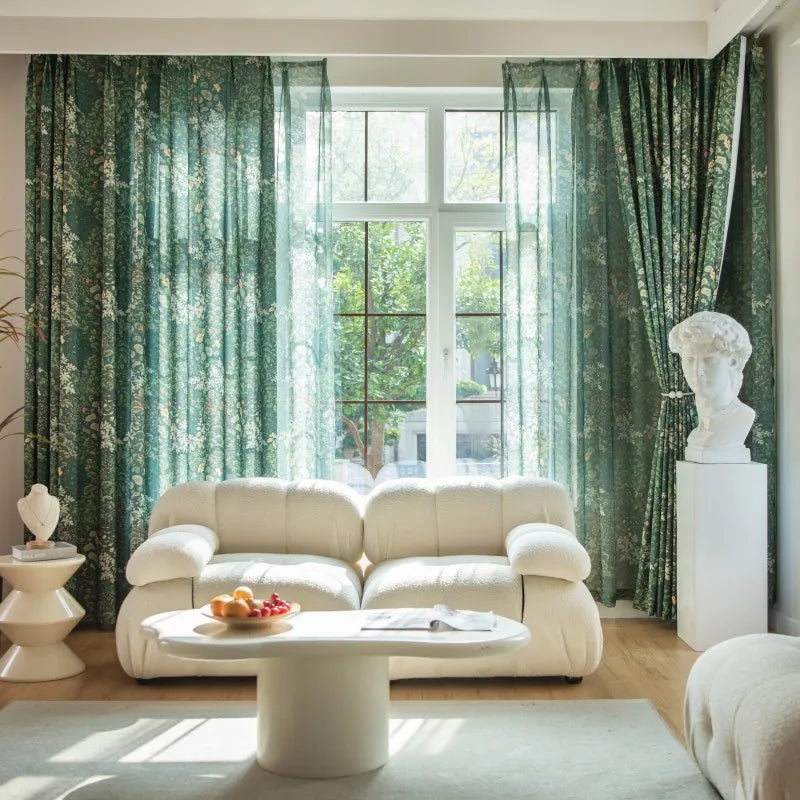 Small Floral Green Window Curtain Panel for Living Room Privacy