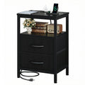 Nightstand with Fabric Drawers and Built-In USB Charging Station - Space-Saving Bedside Table