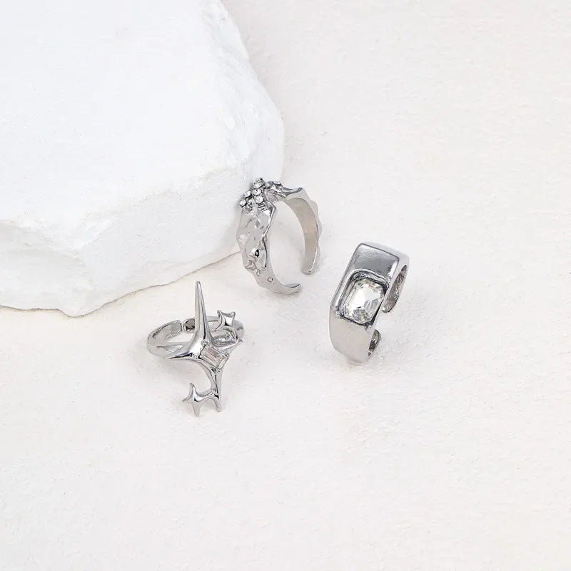 Open Geometric Metal Ring with Zirconia for Women - Glamour Jewelry Accessory