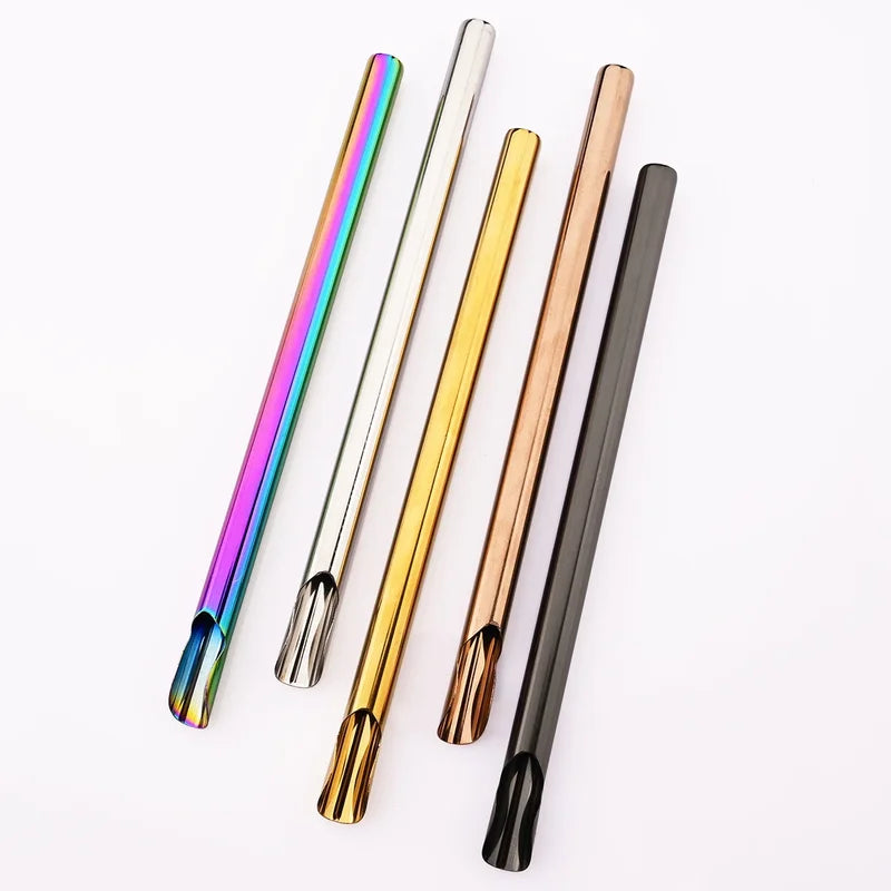 Stainless Steel Milkshake & Cocktail Straws Set with Brush - Multiple Colors