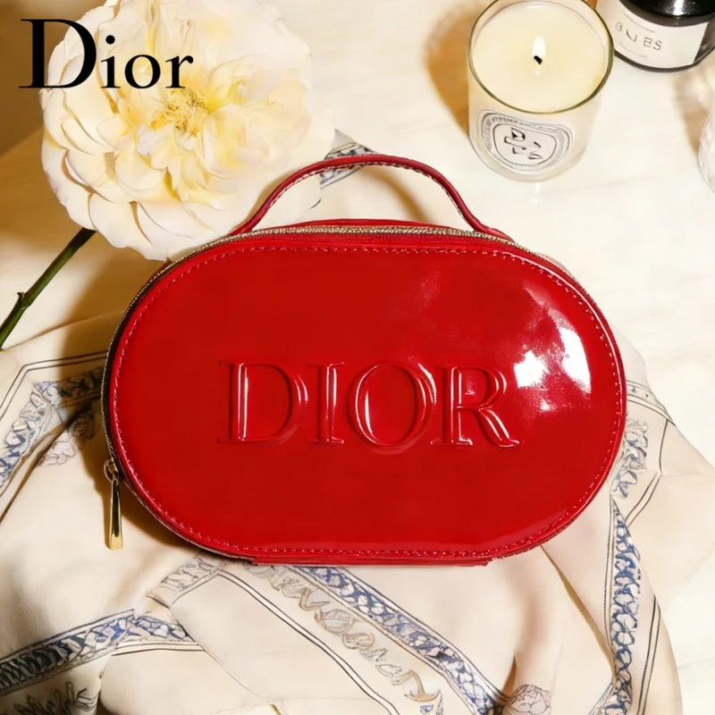 Luxury Red Oval Handheld Makeup Organizer Pouch Waterproof Travel Cosmetic Bag