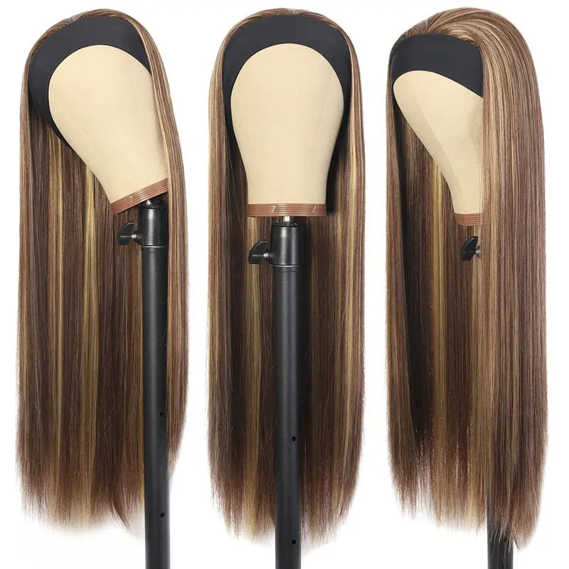 Long Straight Synthetic Wig with Highlights for Women - Heat Resistant, Elegant Hairpiece