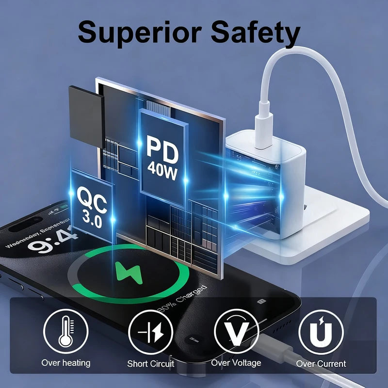 PD 40W USB C Fast Charging Cable for iPhone 15/16/17 Pro Max - Data & Power Cable