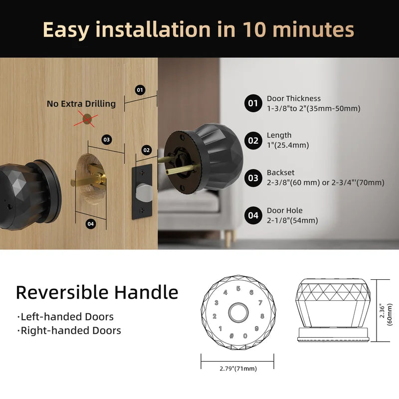 Viladepot Smart Lock Fingerprint Passcode App Control Indoor Door Lock with Type-C Emergency Power