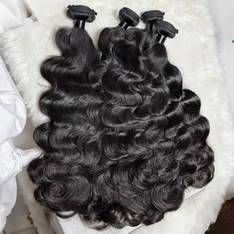 Brazilian Body Wave Hair Extensions Bundle 16A Raw Human Hair - Natural Black