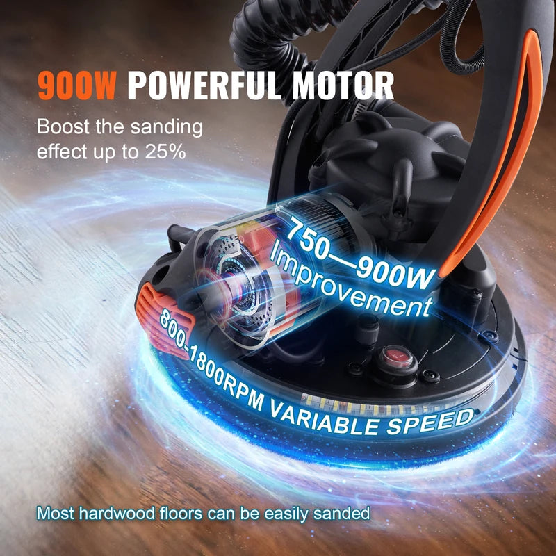 900W Drywall Sander with Dust Collection, Variable Speed & Self-Suction Handle
