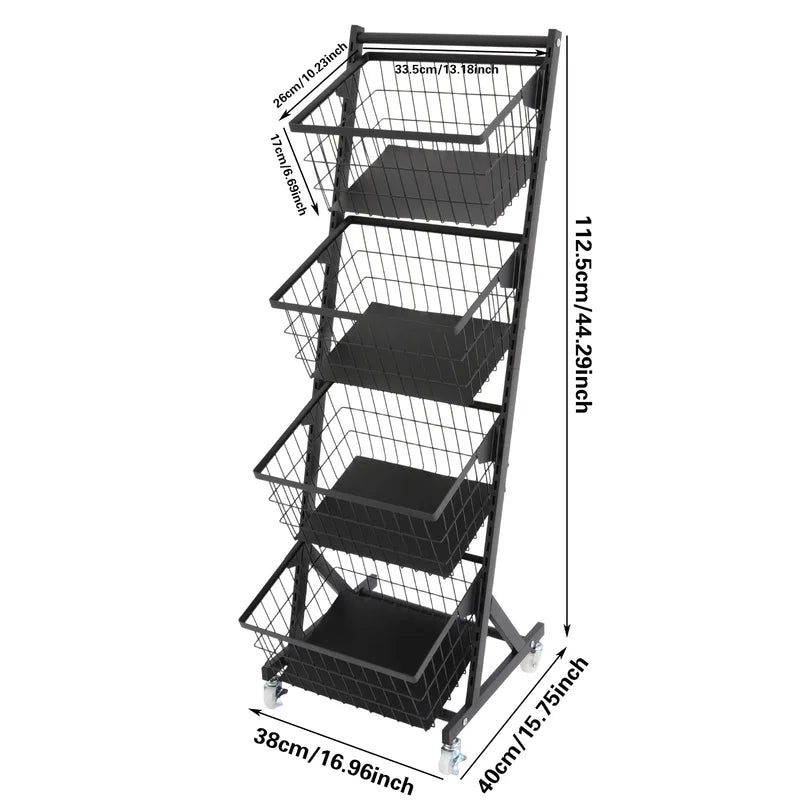 Mobile Snack Display Rack with Wheels for Kitchen & Store Storage