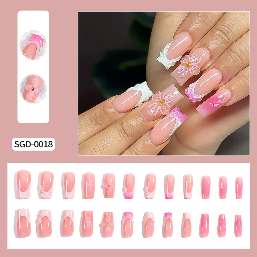 24Pcs Short Square Leopard French False Nails with Bowknot - Autumn & Winter Wearable Fake Nails