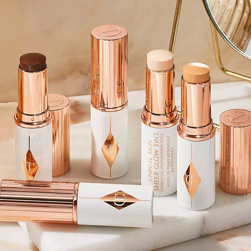 Long-lasting Face Foundation Stick with Highlighter & Blush - Makeup Touch-up Powder Compact